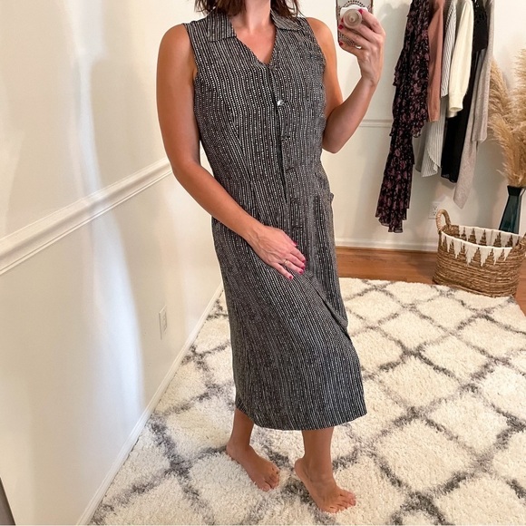 Yansi Fugel Vintage Minimalist Silk Print Midi Dress 6 - Picture 2 of 10